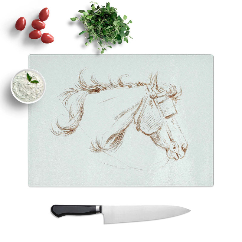 Tempered Glass a Head of a Horse Chopping Board, 39 cm W x 28.5 cm L