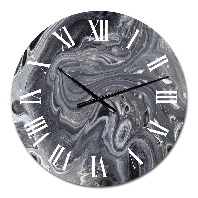 Marble Waves In Shades Of Grey - horloge murale moderne, Petit