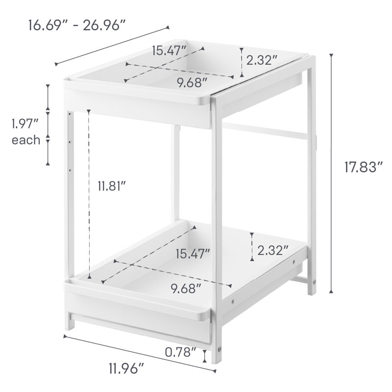 Yamazaki Home Tower Under-Sink Rack With Pull-Out Shelf, Versatile Kitchen Cabinet Storage Drawers, 2 Tiers, Sturdy Organization System - Steel