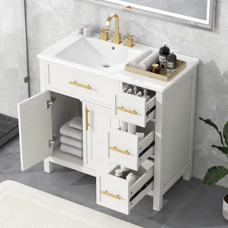 Meuble-lavabo de 36 pouces avec comptoir pour lavabo, Blanc