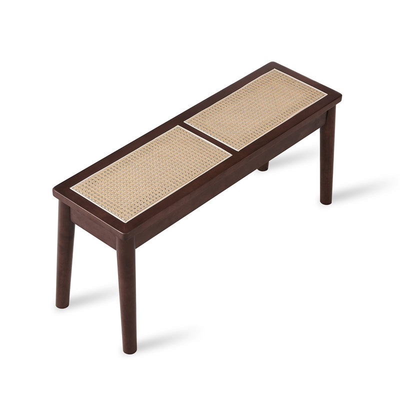 40 X 12 "Wooden Betim, Walnut Color, Hand Woven Cane Seat, Solid Wood Betim For Entrance, Living Room, Kitchen And Dining Room, Long Betim, 18" High