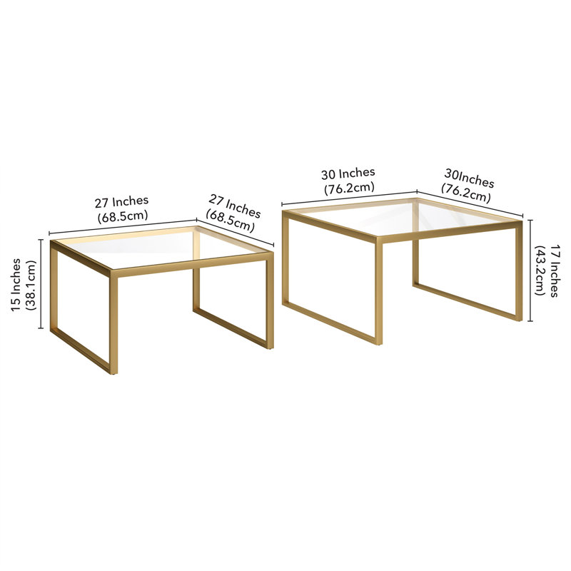 Rocco (Set of) Two 30" Glass And Steel Square Nested Coffee Tables, Brass
