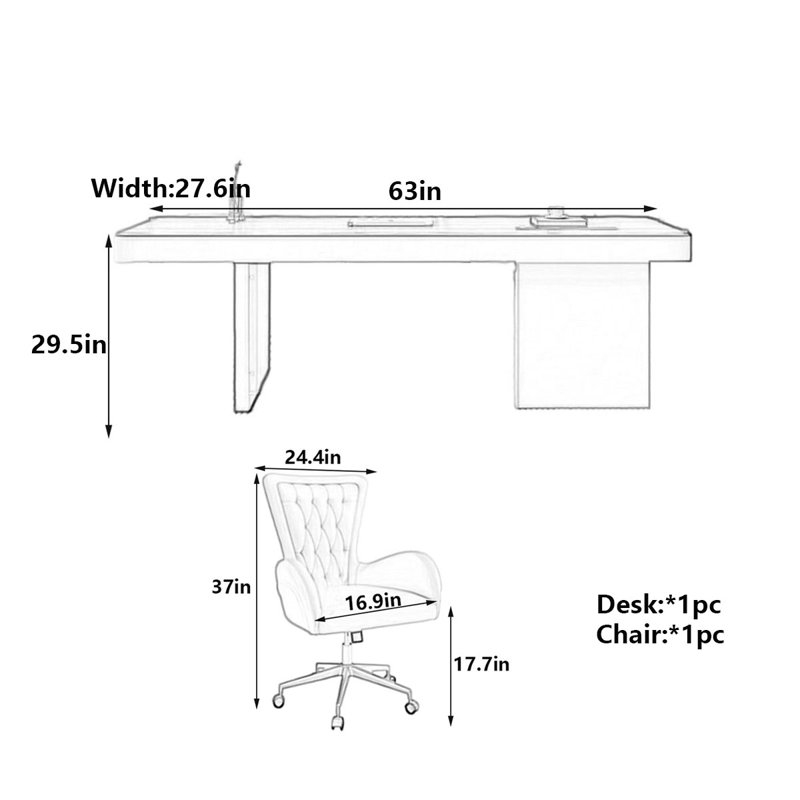 Bureau d'ordinateur Modern, H 29,5 po x l 63 po x P 27,6 po