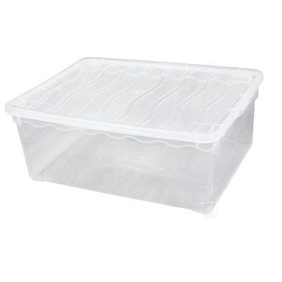 Contenant à chaussures Basicwise - Boîte transparente empilable de 6 pintes avec couvercle, petit bac en plastique pour chaussures, organisateur de placard, ajustement sécuritaire, transparent, 10,5 x 14 x 5,5 po, blanc
