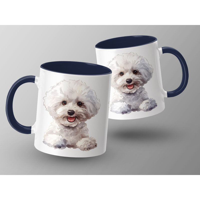 11oz Watercolour Bichon Frise Dog Coffee Mug, 2, Navy