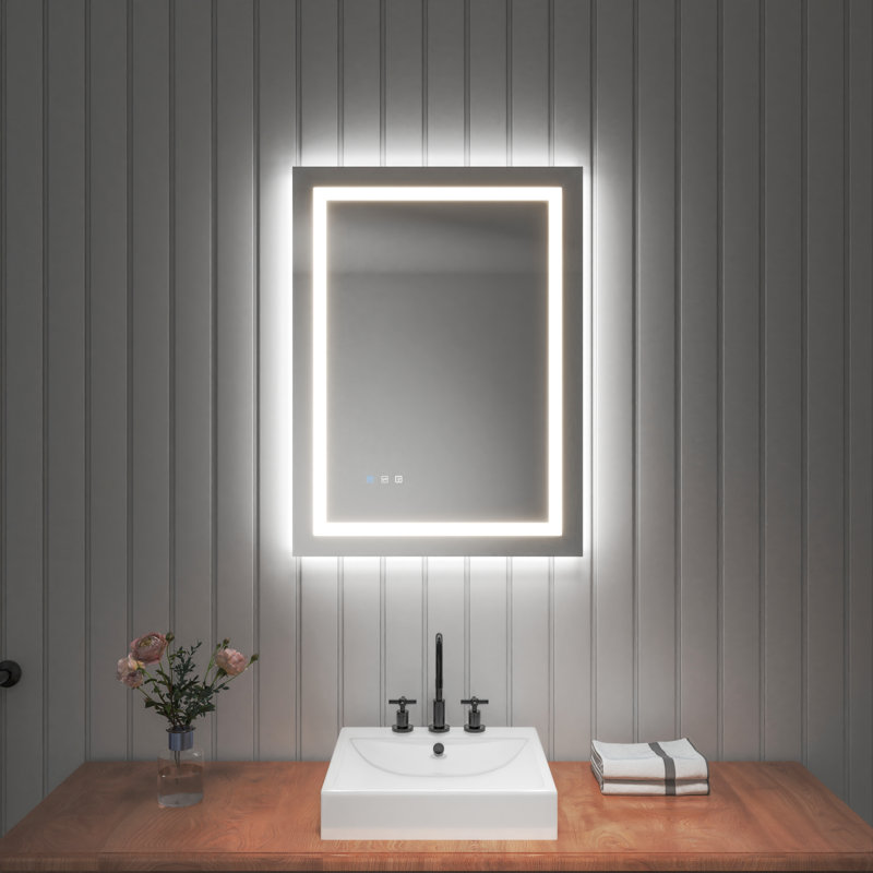 Miroir de salle de bain sans cadre à lumière DEL antibuée avec rétroéclairage et sans cadre, 24 po x 32 po