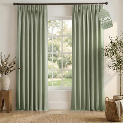 Rideaux occultant 100% vert PRO de 90 po de long, rideaux thermiques plissés pour rideaux en lin pour chambre / maison de campagne, l 40 x L 90