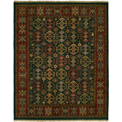 Lisbeth Wool Oriental Area Rug in Green/Red