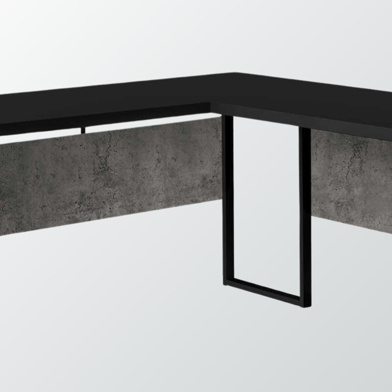 Bureau d'ordinateur moderne à finition noire et grise avec pieds en métal noir H 29,85 po x l 70,73 po