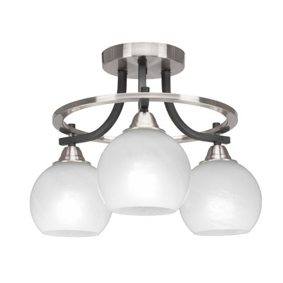 Neverson 3 Light Semi-Flush Shown In Matte Black & Brushed Nickel Finish With 5.75" White Marble Glass