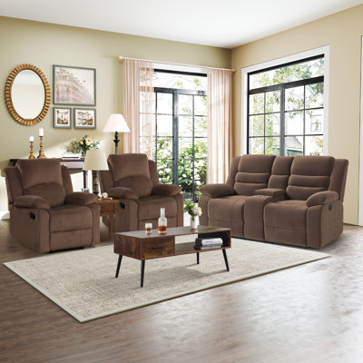 Lineberger 3- Piece Modern Soft Upholstered Cushioned Back Padded Arm Manual Recliner Living Room Set