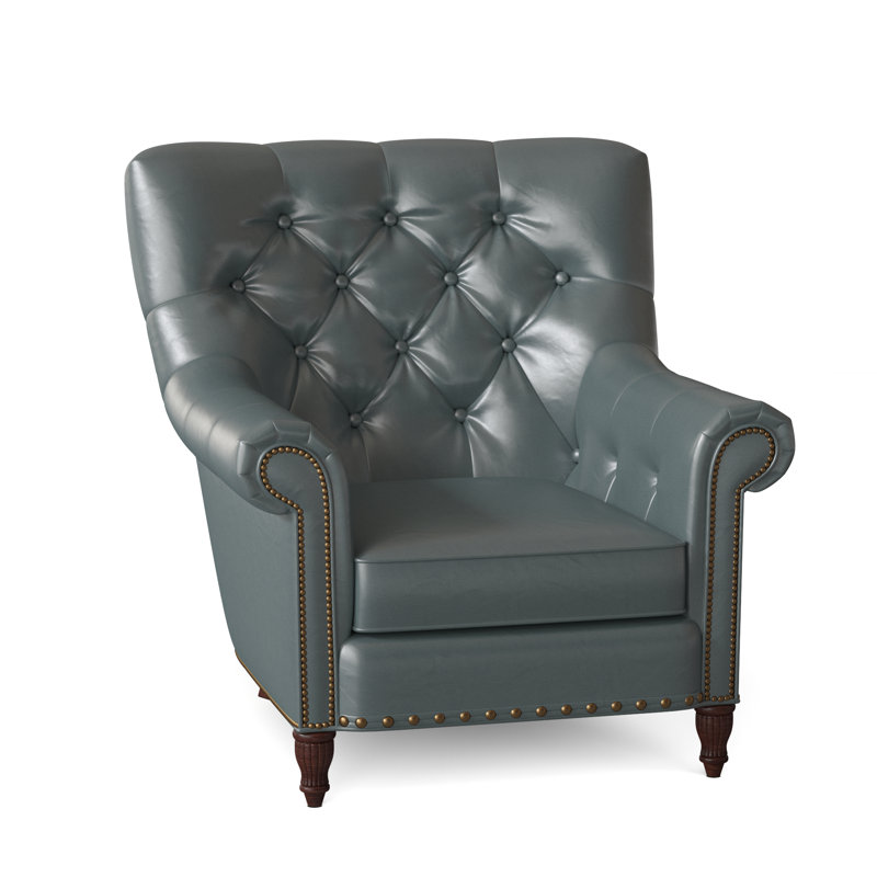 Kirby Leather Club Chair, Outsider Raven Genuine Leather, Mahogany, #9 & #54 French Natural