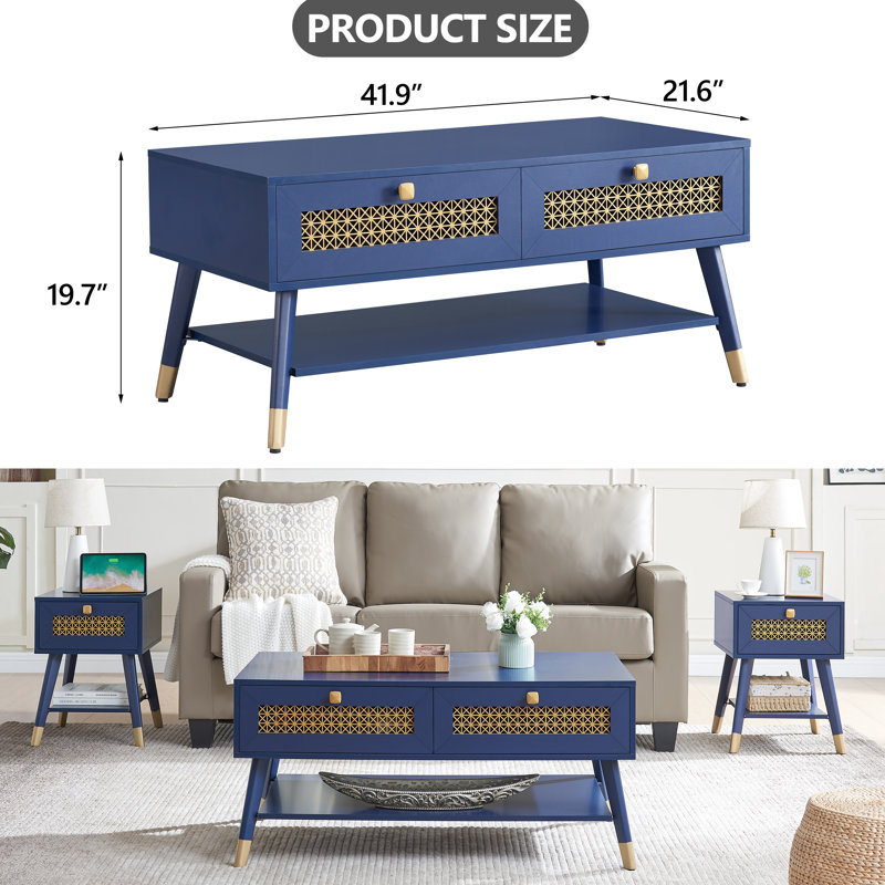 Coffee Table With 2 Drawers, Blue
