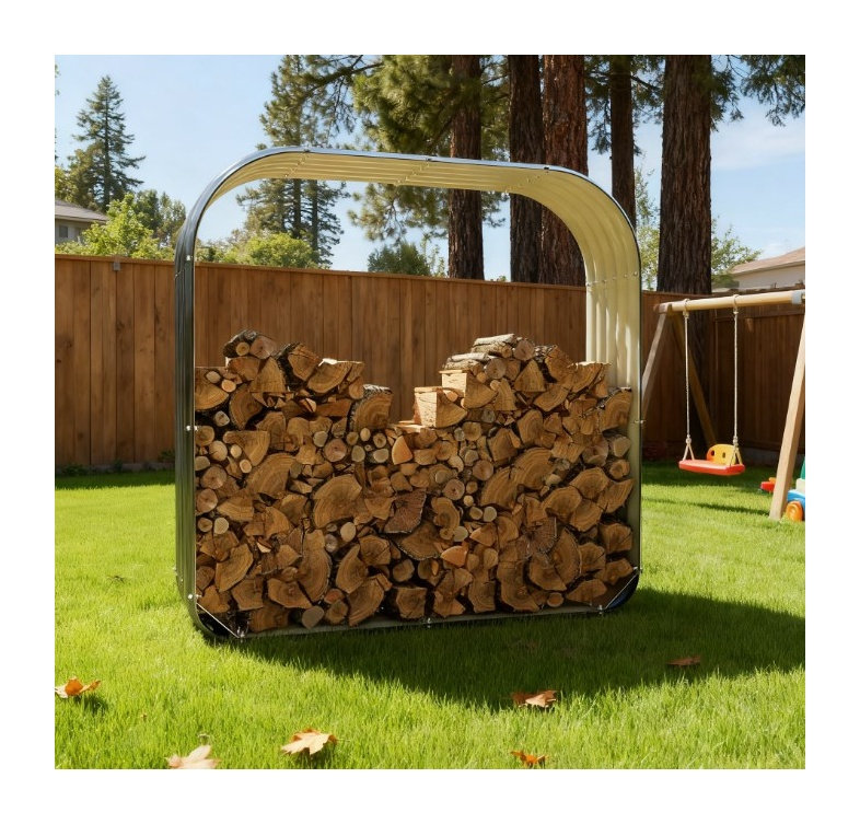 Support de rangement pour bois de chauffage en acier galvanisé avec pieds en caoutchouc gris foncé