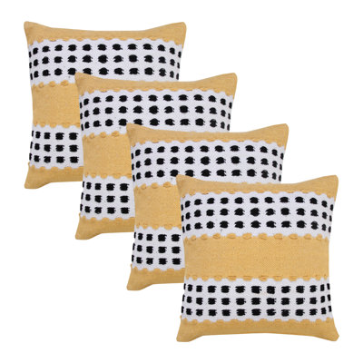 Yellow Striped Dots Cotton Throw Pillow Cover Set