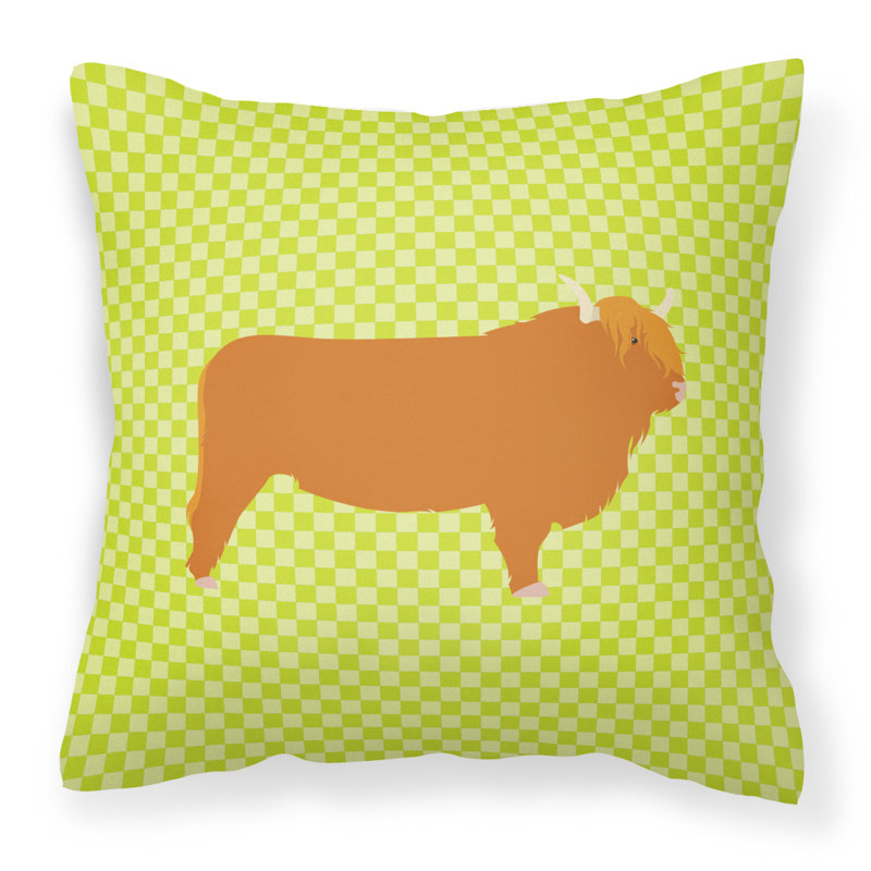 Cow Check Outdoor Throw Pillow, Green, 14" x 14"