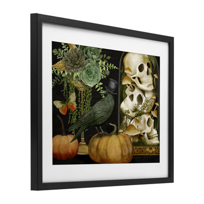 Crow & Skulls Academia Framed Print Under Glass, design by Nicole Tamarin