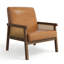 Chaise d'appoint en polyuréthane et rotin avec cadre en bois enveloppé, salon moderne à haut dossier confortable pour le salon ou la réception, brun