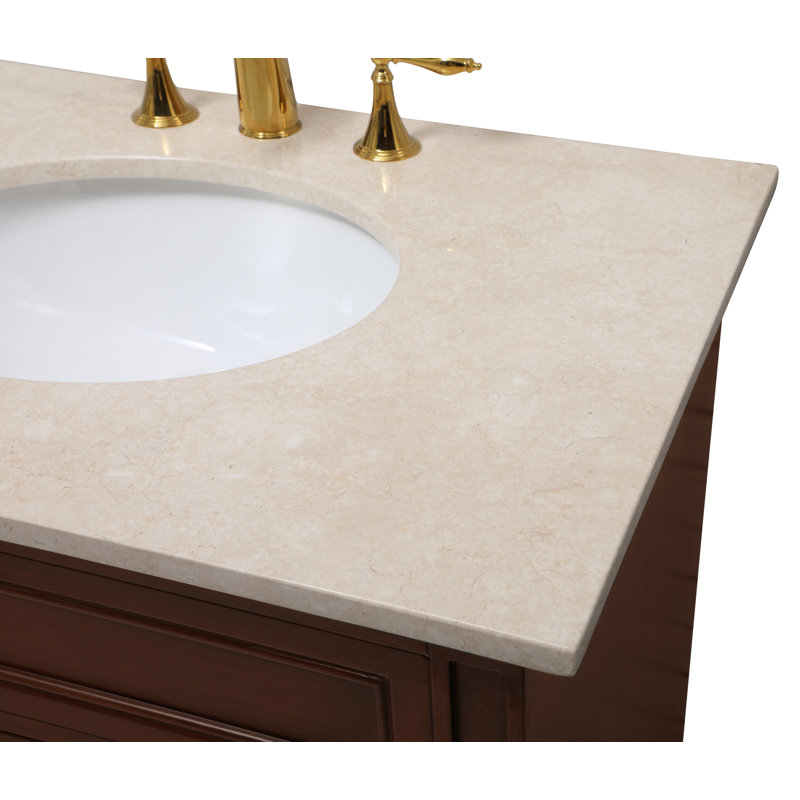 Teak and Cream 32'' Single Bathroom Vanity with Ceramic Sink