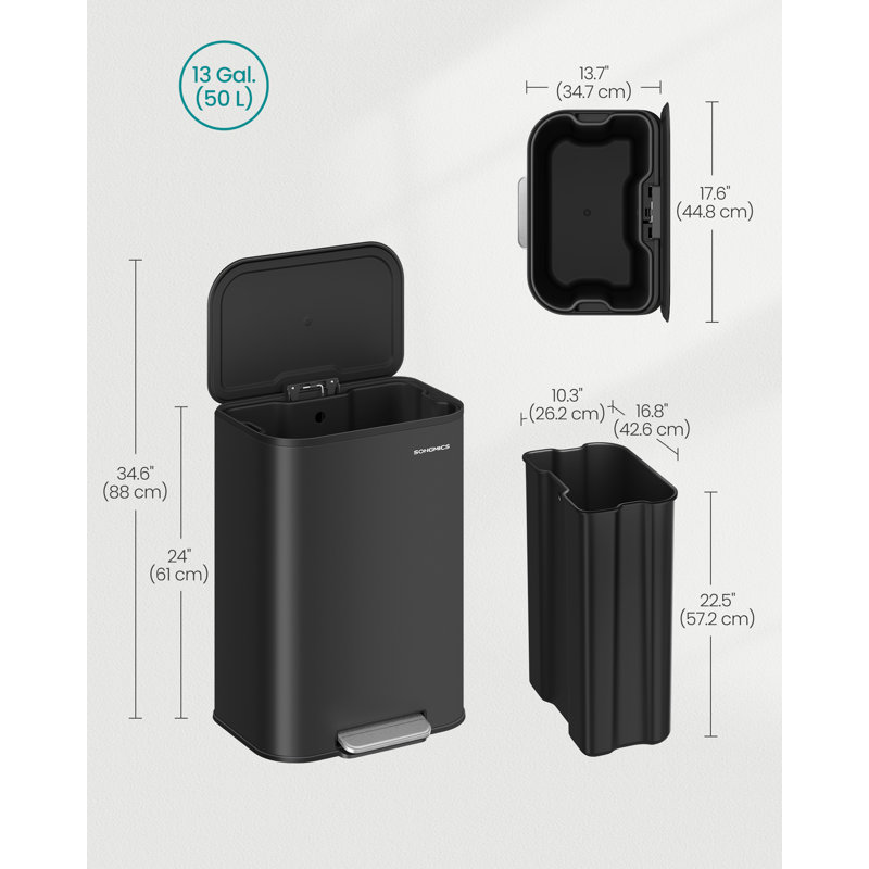 Step On Kitchen Trash Can, 50 L, Ink Black, 61cm H x 35cm W x 45cm D
