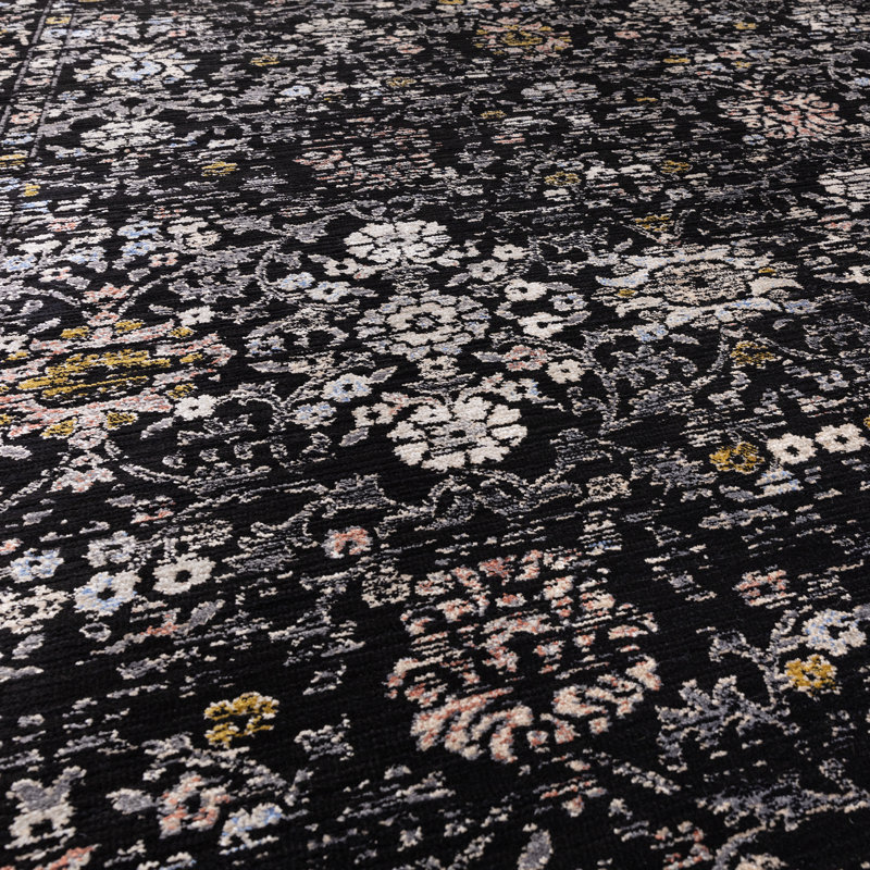 Persian Machine Woven Floral Black Area Rug, Rectangle 160 x 240cm