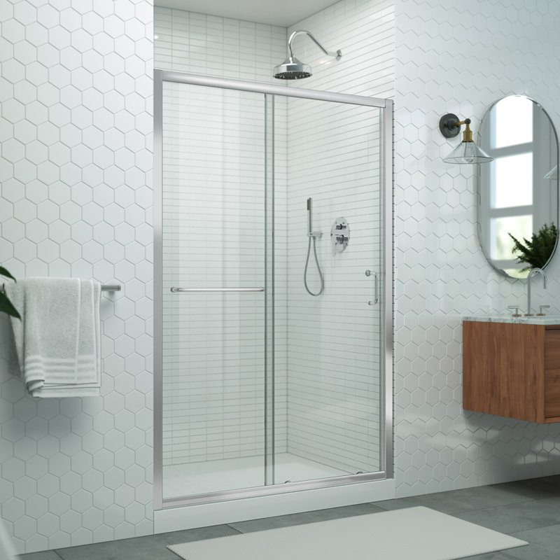 Porte de douche coulissante semi-sans cadre en verre transparent l 44 à 48 po x H 72 po Levantine, Chrome