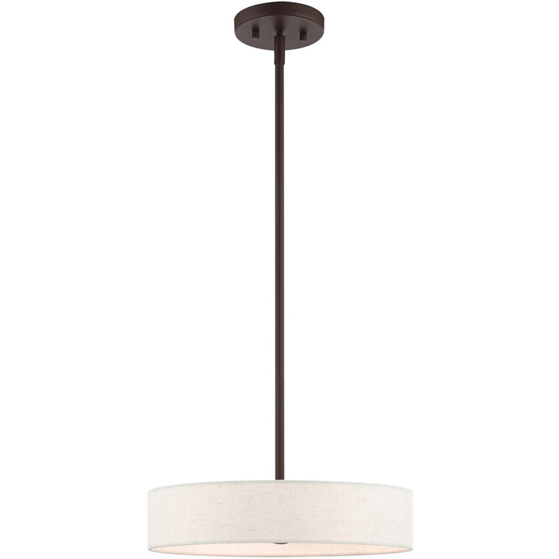Venlo Modern 4-Light Bronze Drum Pendant with Oatmeal Fabric Shade