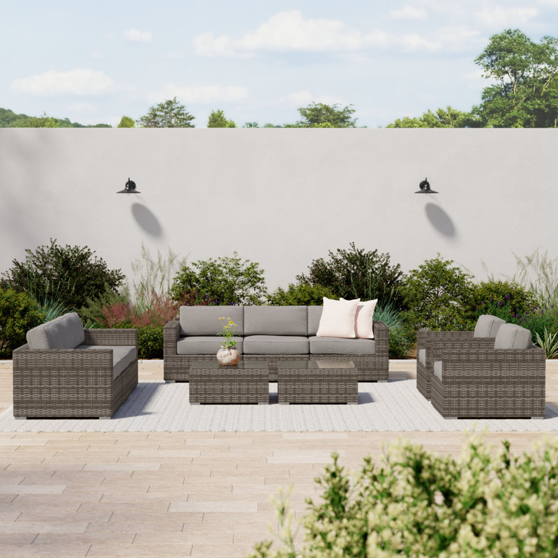 Tressel Fully Assembled 6 Piece Sunbrella Sofa Seating Group with Cushions, Canvas Charcoal Sunbrella® Canvas, Gray