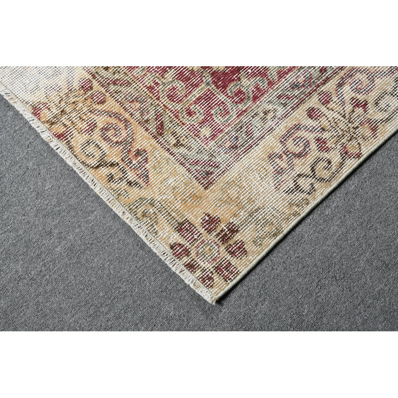 Grand tapis turc anatolien rétro rouge pour les espaces de cuisine et de chambre à coucher