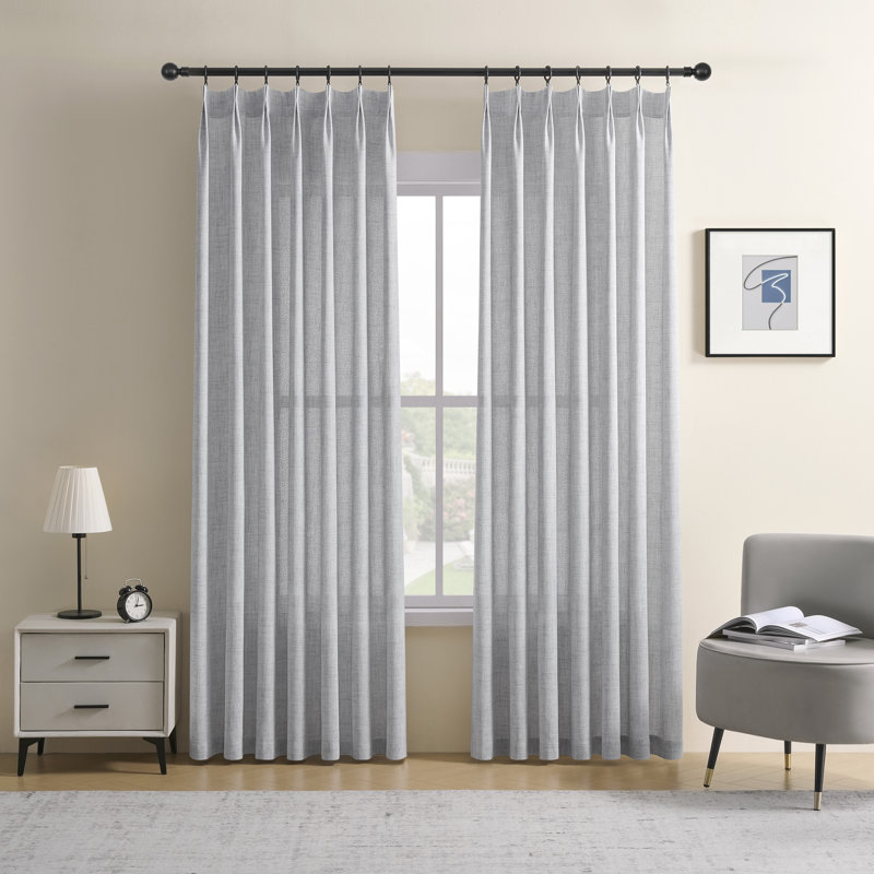 Pinch Pleated Light Filtering Linen Blended Curtains, Boho Back Tab Semi Sheer Drapes with Metal Rings and adjustable Hooks for Living Room Bedroom,2Panels