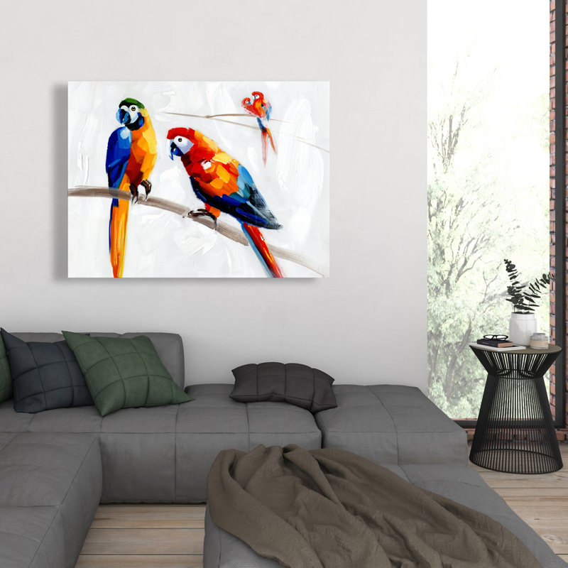 Perroquets sur une branche - Toile d'oiseau de bureau pour la décoration intérieure