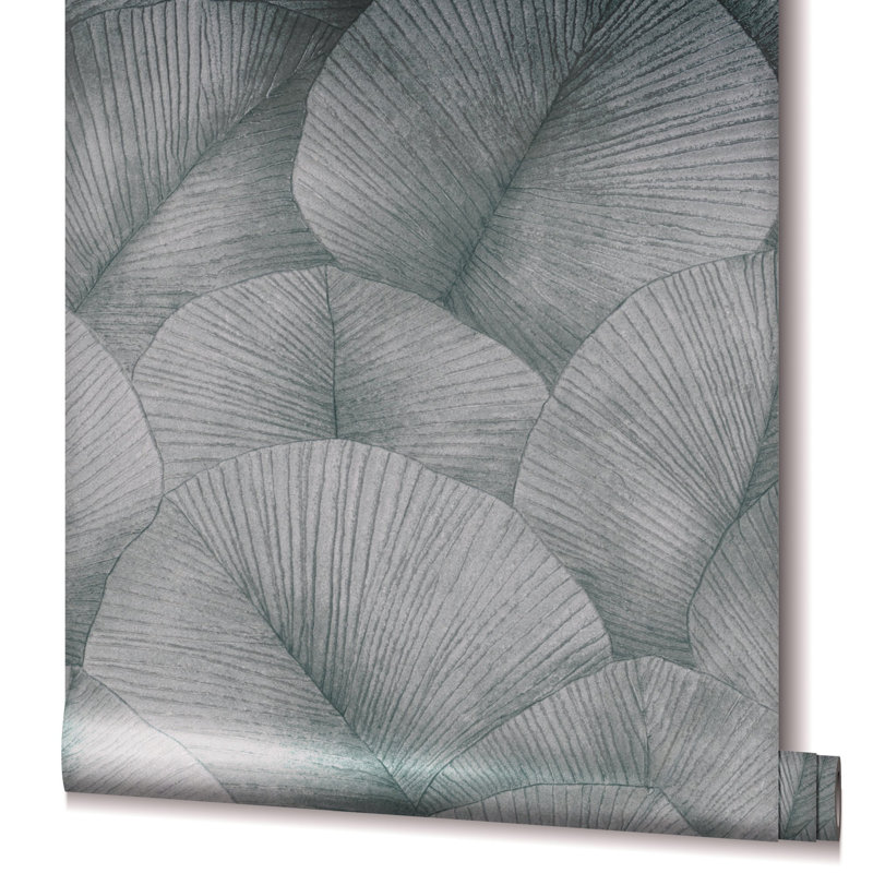 Kumano 3D Embossed Palm Leaf Wallpaper Roll, Silver