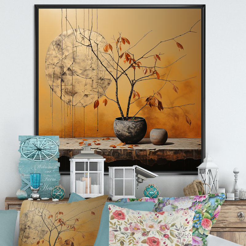 «Bronze Leaf Potteries» sur impression sur toile, H 16 po x l 16 po x P 1 po, Cadre flottant noir