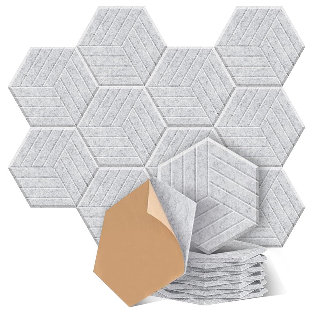 Self-Adhesive Acoustic Panels,  Hexagon Sound Absorbing Panels,  with Beveled Edge, Wall Decor, for Home Studio Gaming Room