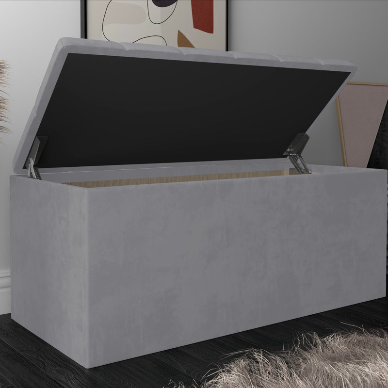 Banc de rangement rembourré Hamman, Gris argenté, H 18,5 po x l 42 po x P 18,5 po