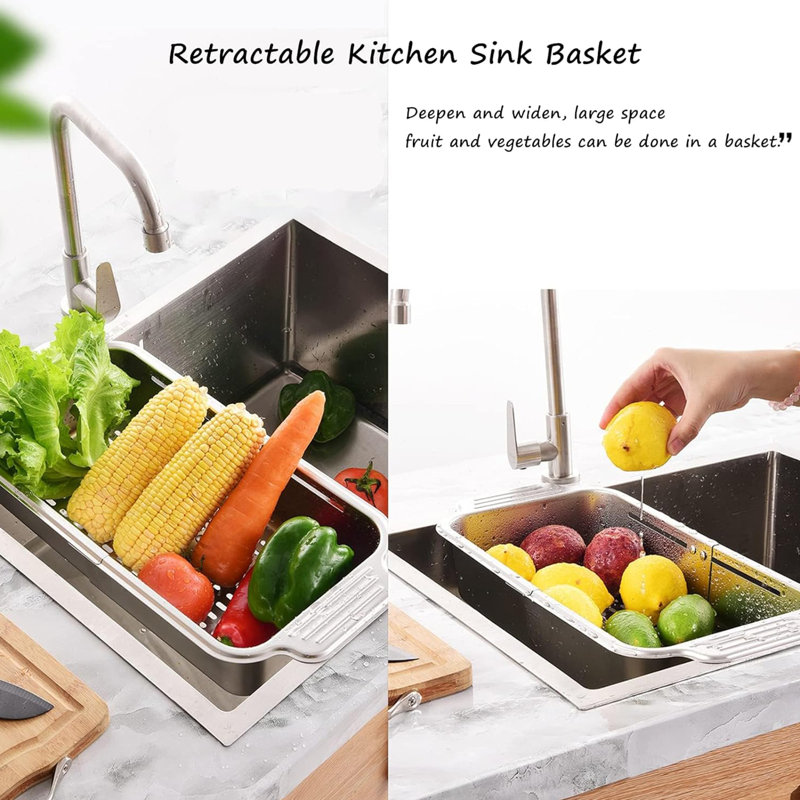 Panier d'évier de cuisine rétractable en acier inoxydable