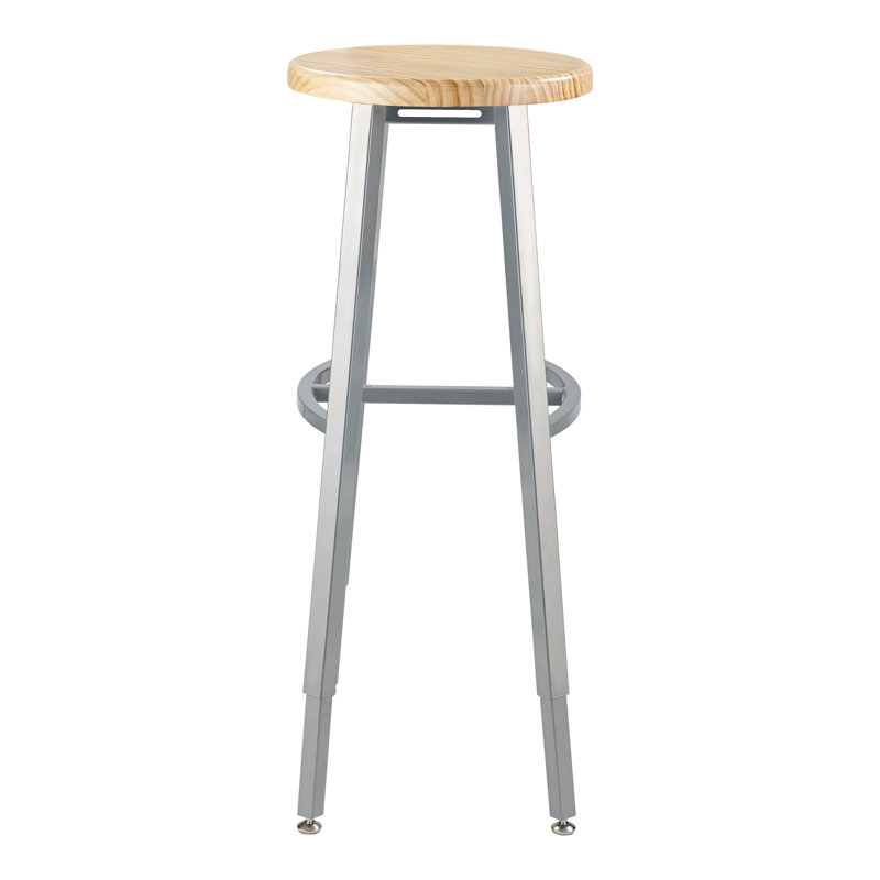 Height Adjustable Industrial/Shop Stool, Round Butcher Block Seat, 38" H