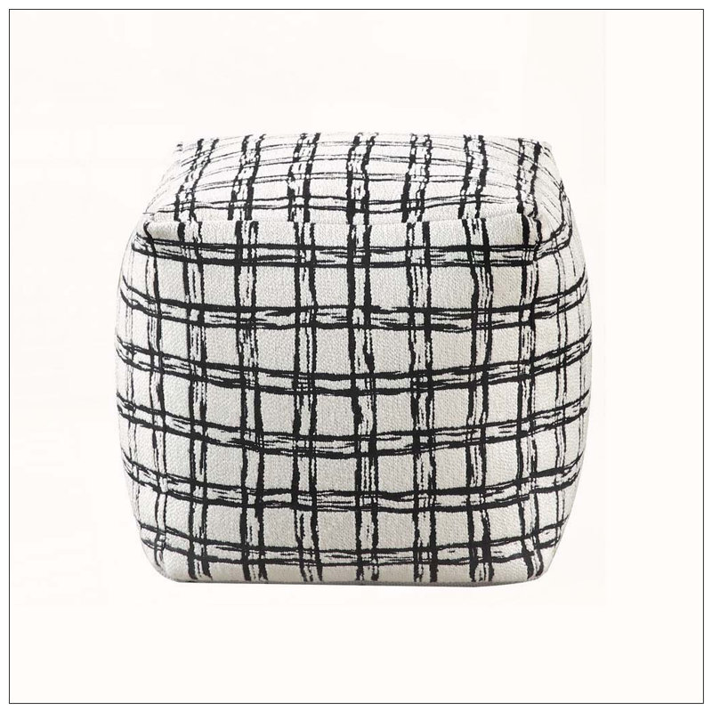 Pouf carré en jacquard avec fond antidérapant, Black Plaid