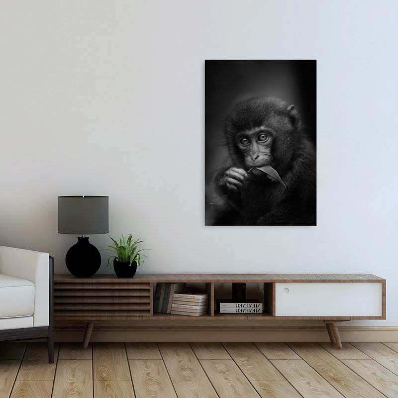 Cute Monkey With Leaf Contemporary Monkey Wall Art Print by Kaisyakuji Yushi - Print, 121.92cm H x 81.28cm W