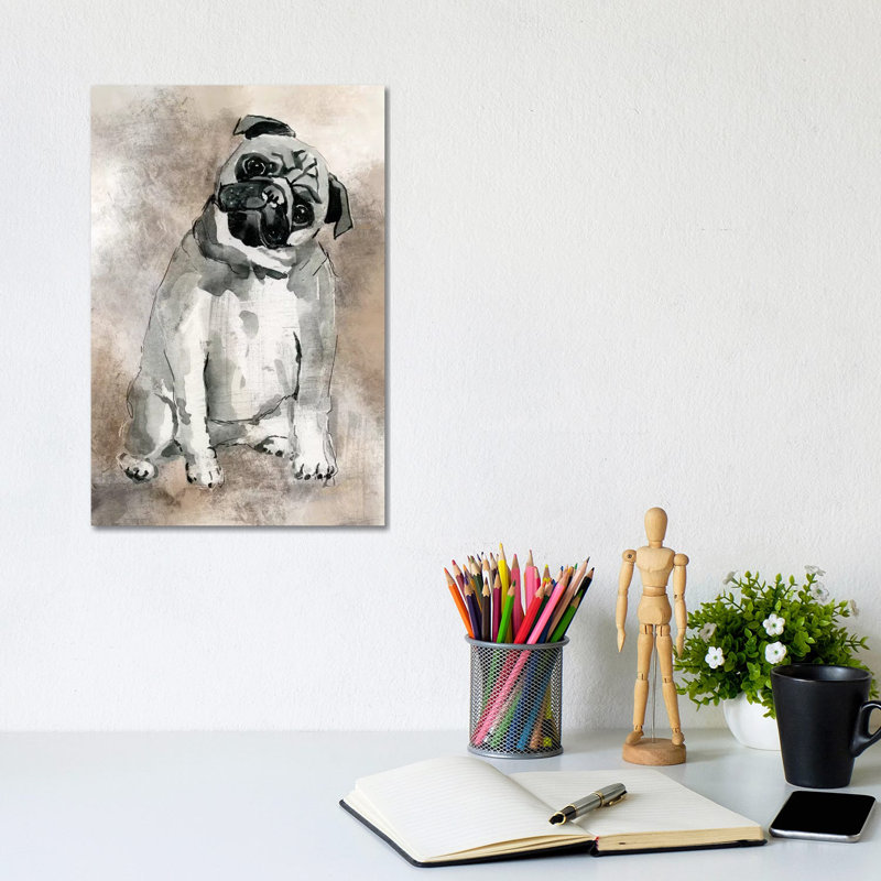 Pug 1 Piece Painting on Canvas, 20.32 cm H x 30.48 cm W, Wrapped Canvas