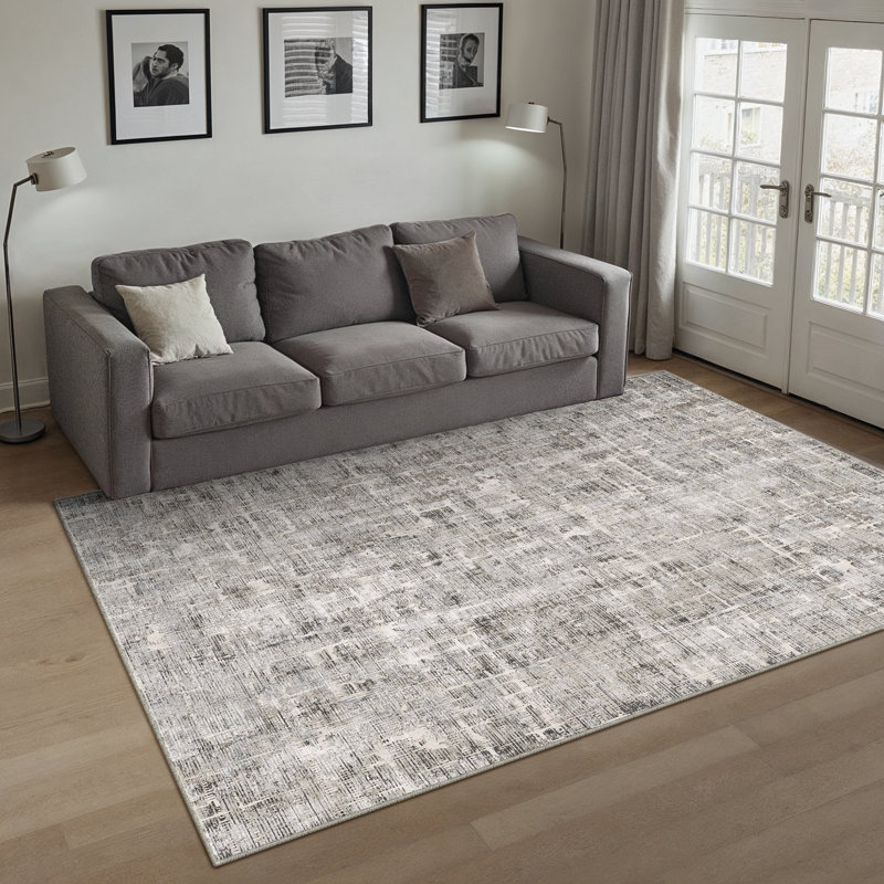 Elegant Modern Machine Washable Area Rug in Grey, Rectangle 5' x 7'