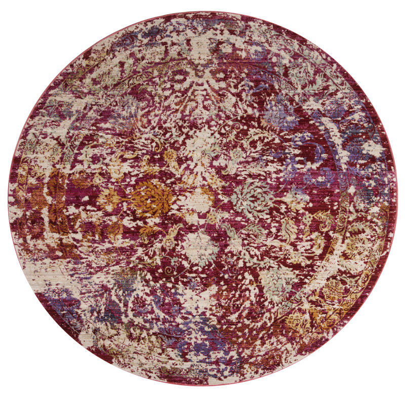 Mellie Red/Beige Area Rug, Round 6'