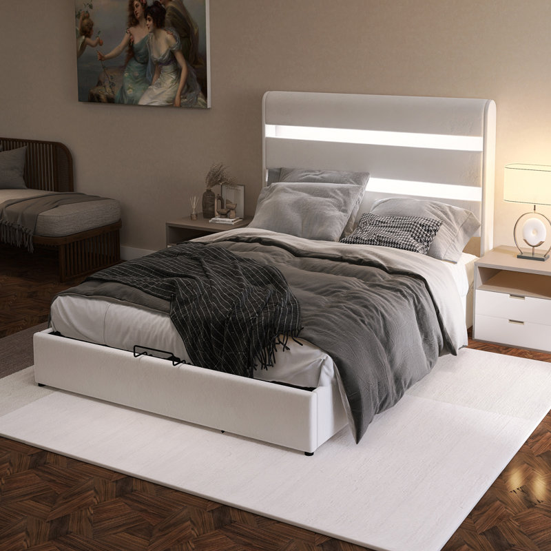 Grand lit tapissier avec tête de lit capitonnée et capitonnée, Grand lit, Beige