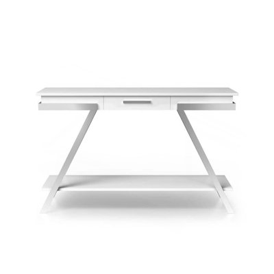 Contemporary Style White 1pc Sofa Table High Gloss Finish Chrome Frame Console Table Gorgeous Living Room Furniture