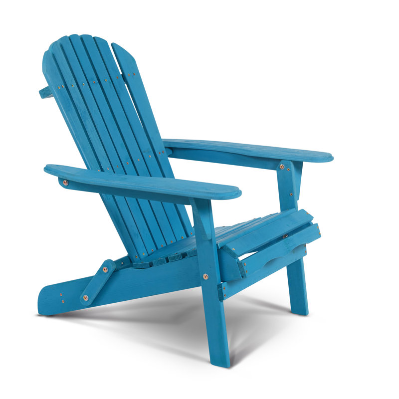 Chaise Adirondack pliante en bois massif pour l'extérieur Philbrick, bleu