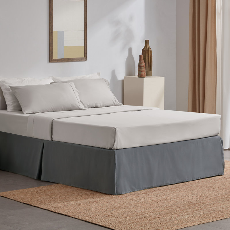 Gray Twin Polyester Pleated Bed Skirt with 15-Inch Drop