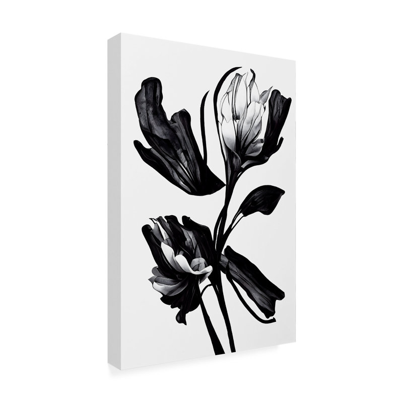 «Ghadeer Black Flower On Canvas» par X1 Brand Print, H 24 po x l 16 po x P 2 po