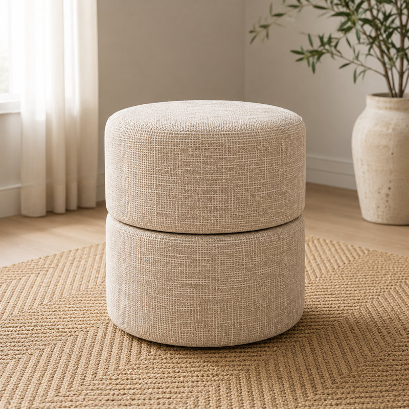 Modern Upholstered Swivel 40cm Ottoman Foot Stool Footrest Stool for Livingroom or Bedroom