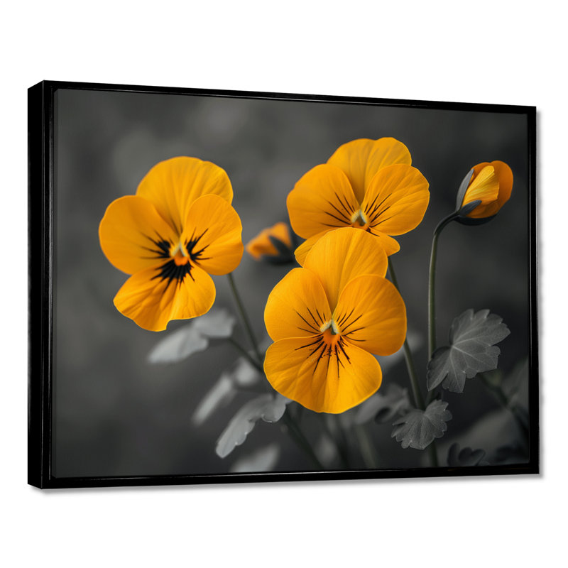 Jaune et gris pensées élégantes emblème II - pensées murales, H 12 po x l 20 po, Cadre noir