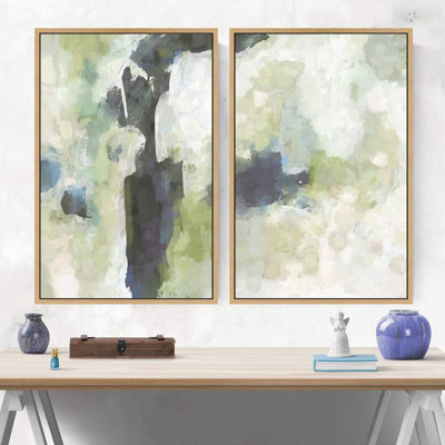 Color Blocks " Blue Jungle Leaves On Pink And Green Color Waves " 2 - Pieces